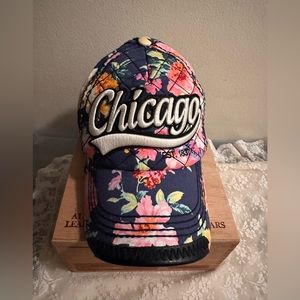 Chicago Navy Floral Baseball Cap, ROBIN RUTH, Quilted Front, Snap Back Adjust